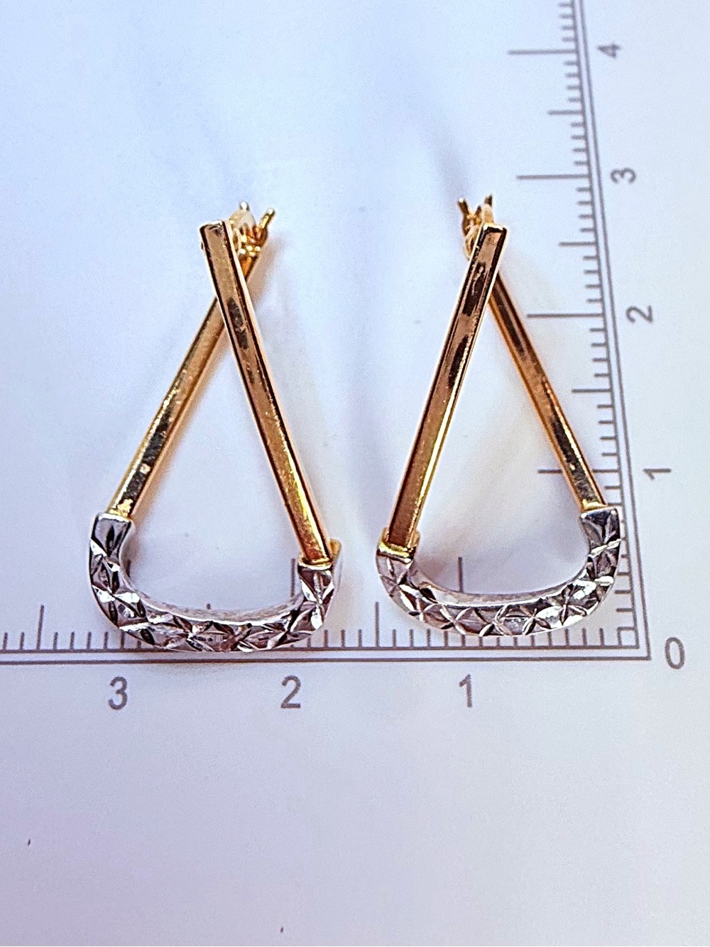 Two-Tone Gold and Silver Geometric Drop Earrings - Women Jewelry - Picture 5 of 17